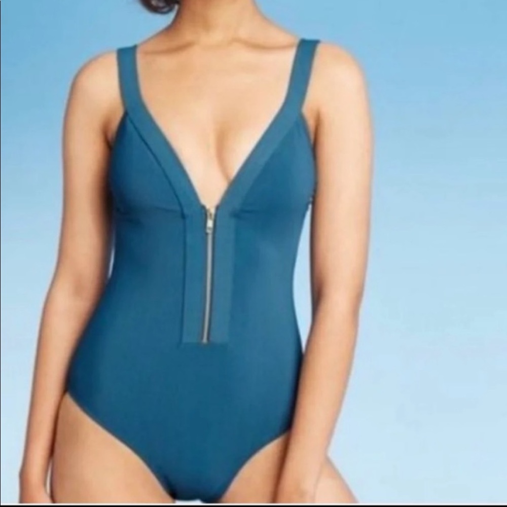Kona Sol Gorgeous teal swimsuit NWOT sexy one piece zip up bathing suit Size M